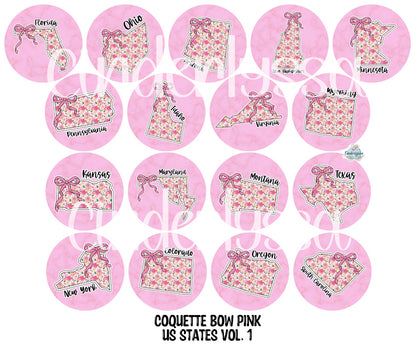 3.75 inch Round Coquette Bow Pink US States Vol. 1 for Cardstock Silicone Mold, for Aroma Bead Molds, Premium Cardstock Images