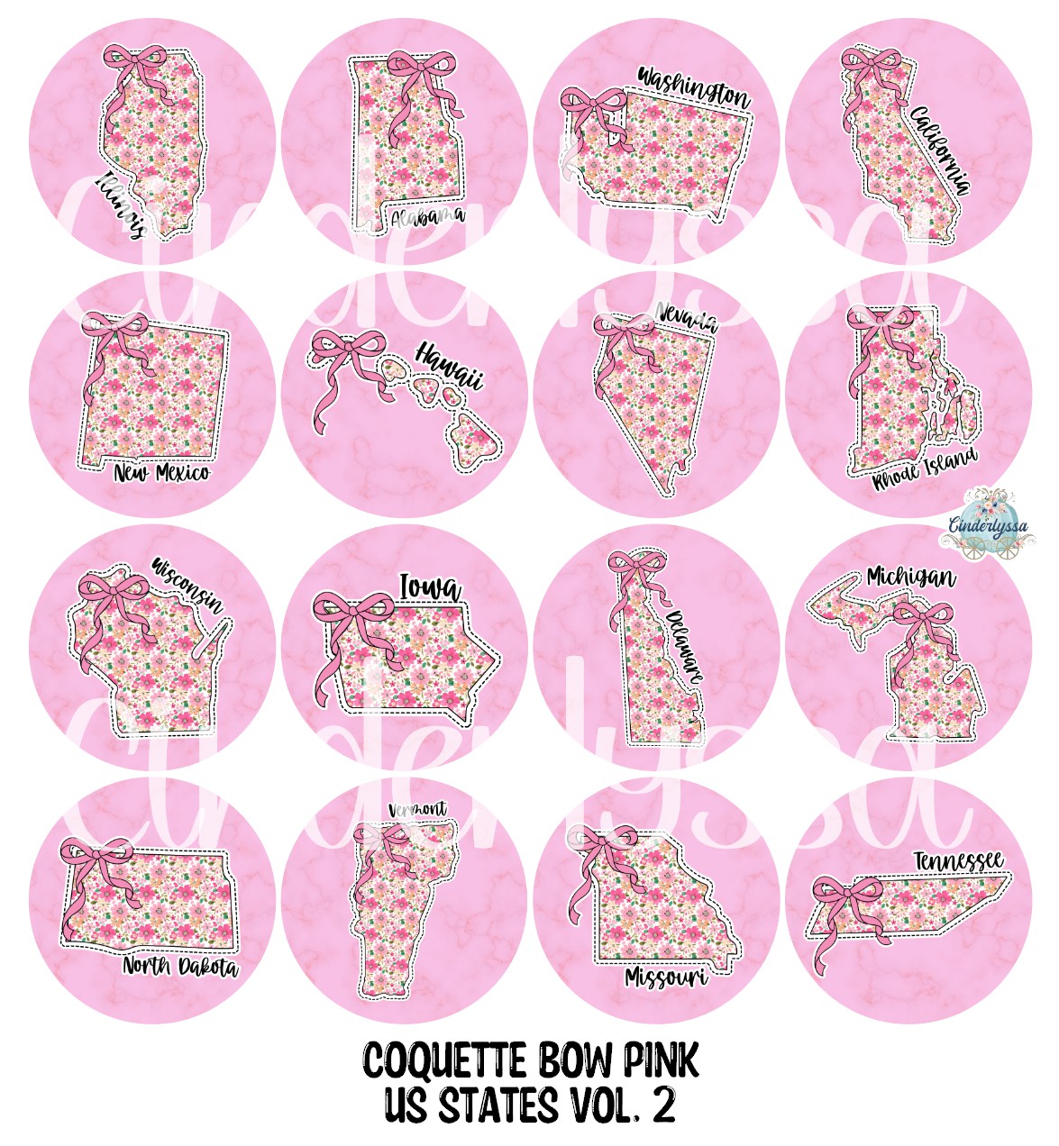 2 inch Round Coquette Bow Pink US States Vol. 2 Cardstock Only for freshies Cardstock Silicone Mold, Premium Cardstock Images - NO MOLD