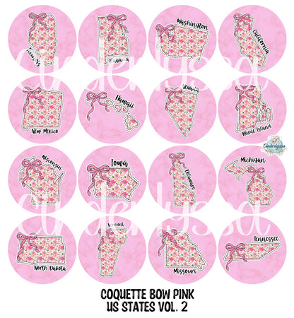 3.75 inch Round Coquette Bow Pink US States Vol. 2 for Cardstock Silicone Mold, for Aroma Bead Molds, Premium Cardstock Images