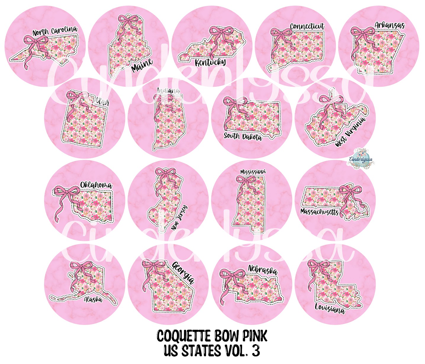 3 inch Round Coquette Bow Pink US States Vol. 3 Cardstock Only for freshies - NO MOLD, for Aroma Bead Molds, Premium Cardstock Images