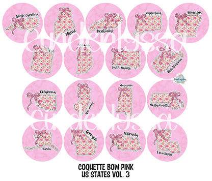 3.75 inch Round Coquette Bow Pink US States Vol. 3 for Cardstock Silicone Mold, for Aroma Bead Molds, Premium Cardstock Images
