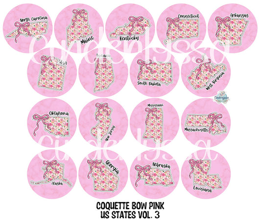 3.75 inch Round Coquette Bow Pink US States Vol. 3 for Cardstock Silicone Mold, for Aroma Bead Molds, Premium Cardstock Images