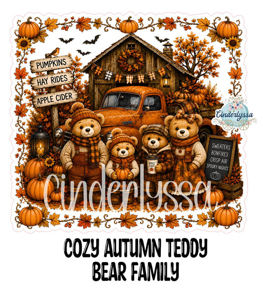 Cozy Autumn Teddy Bear Family Cardstock Silicone Mold, Aroma Bead Molds, Premium Cardstock Images