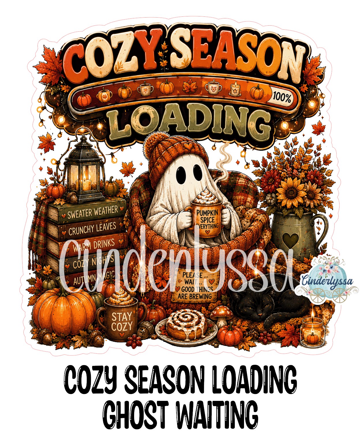 Cozy Season Loading Ghost Waiting Cardstock Silicone Mold, Aroma Bead Molds, Car Freshies, Premium Cardstock Images
