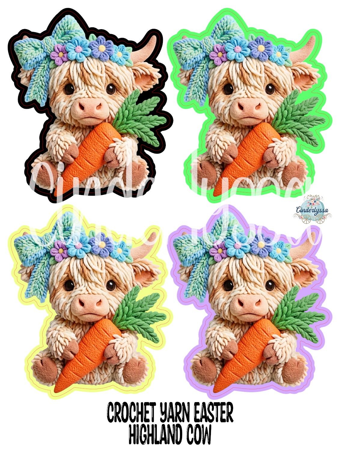 Crochet Yarn Easter Highland Cow Cardstock Silicone Mold, Aroma Bead Molds, Premium Cardstock Images