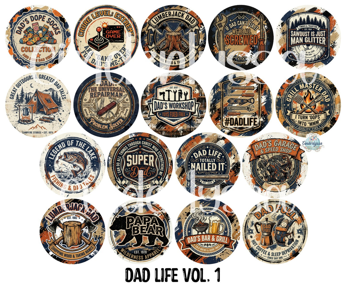 2 inch Round Dad Life Vol. 1 Cardstock Only for freshies Cardstock Silicone Mold, Premium Cardstock Images - NO MOLD