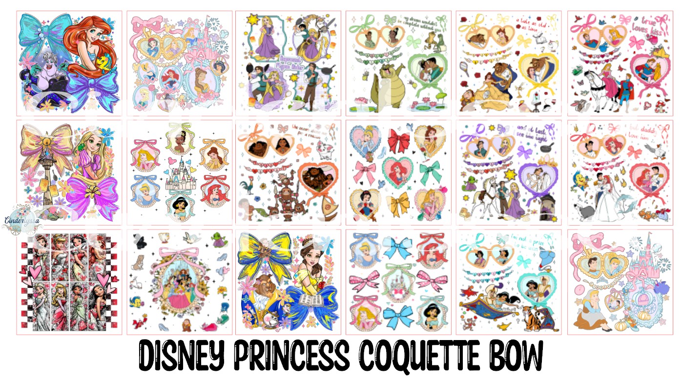 2.5 inch Square Disney Princess Coquette Bow Cardstock Only for freshies - NO MOLD: Cardstock Silicone Mold, for Aroma Bead Molds, Premium Cardstock Images