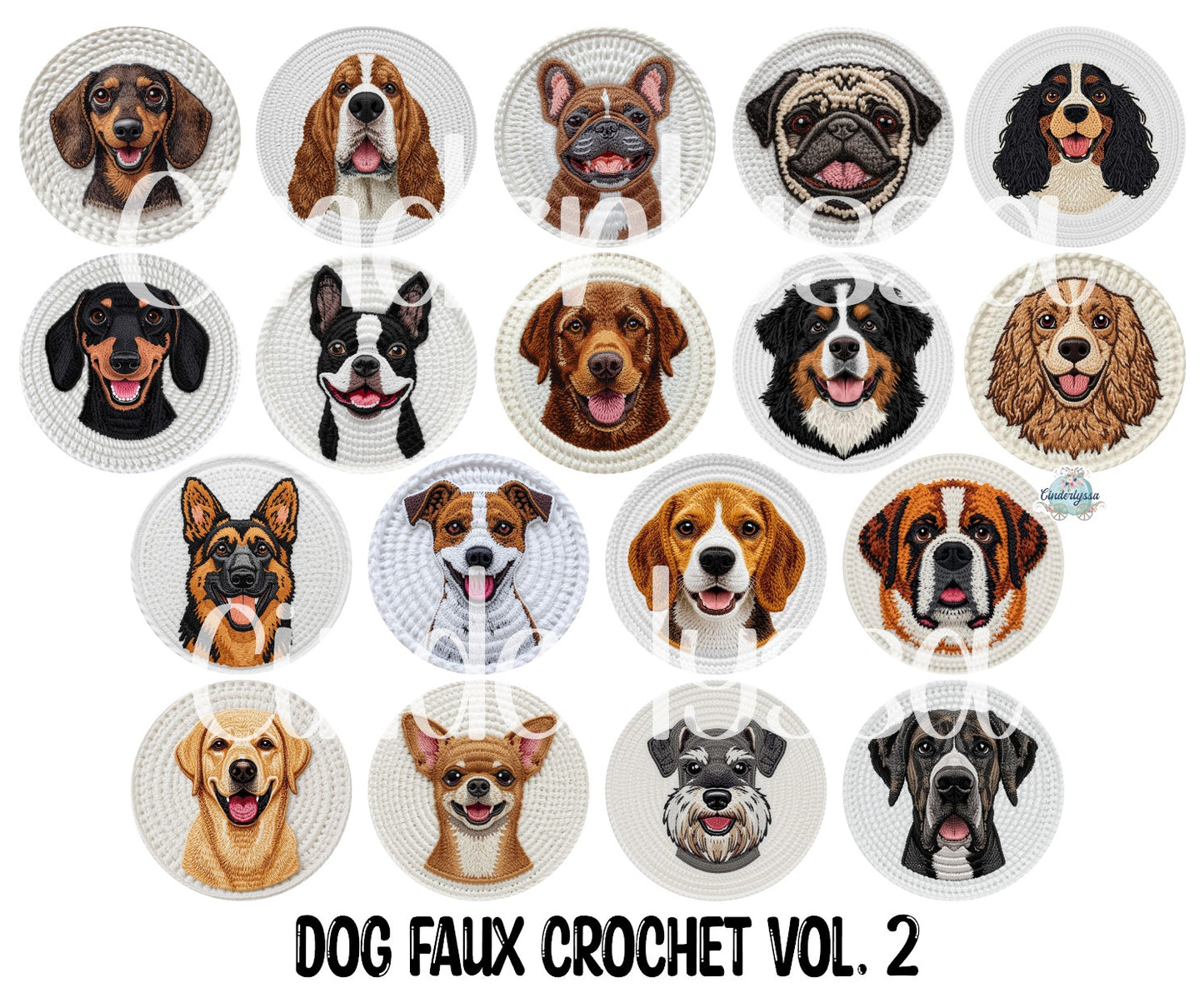 3.75 inch Round: Dog Faux Crochet Vol. 2 for Cardstock Silicone Mold, for Aroma Bead Molds, Premium Cardstock Images
