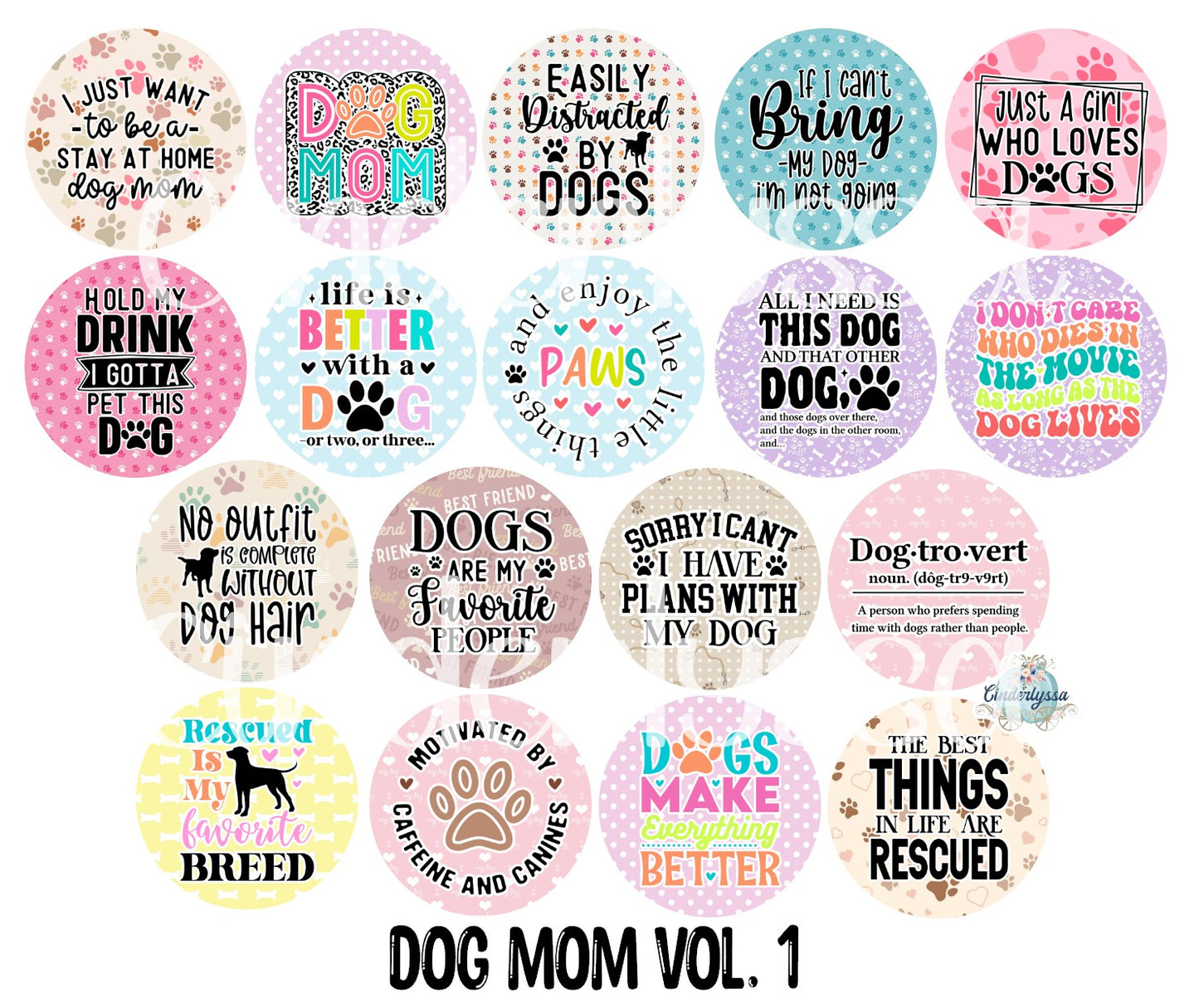 3.5 inch Round Dog Mom Vol. 1 for Cardstock Silicone Mold, NO MOLD INCLUDED for Aroma Bead Molds, Premium Cardstock Images