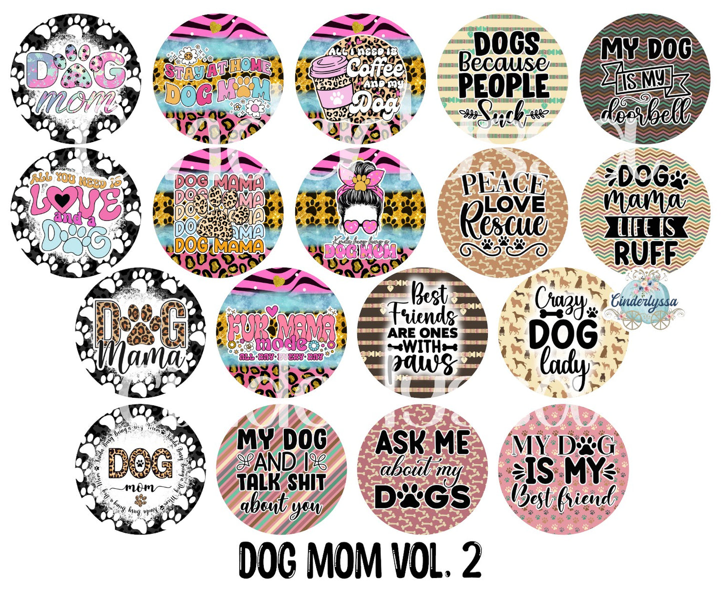 3.75 inch Round Dog Mom Vol. 2 for Cardstock Silicone Mold, for Aroma Bead Molds, Premium Cardstock Images
