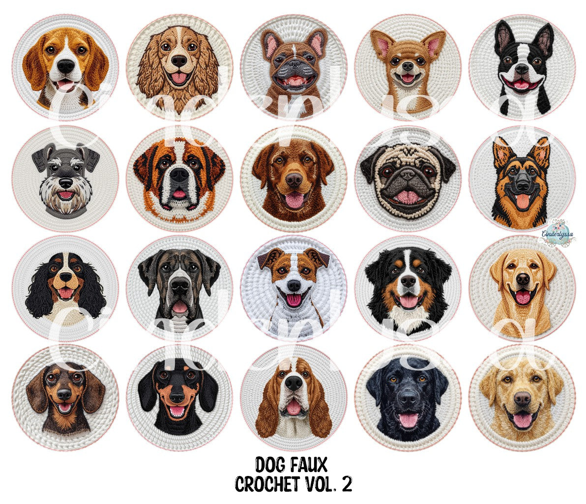 3.75 inch Round: Dog Faux Crochet Vol. 2 for Cardstock Silicone Mold, for Aroma Bead Molds, Premium Cardstock Images