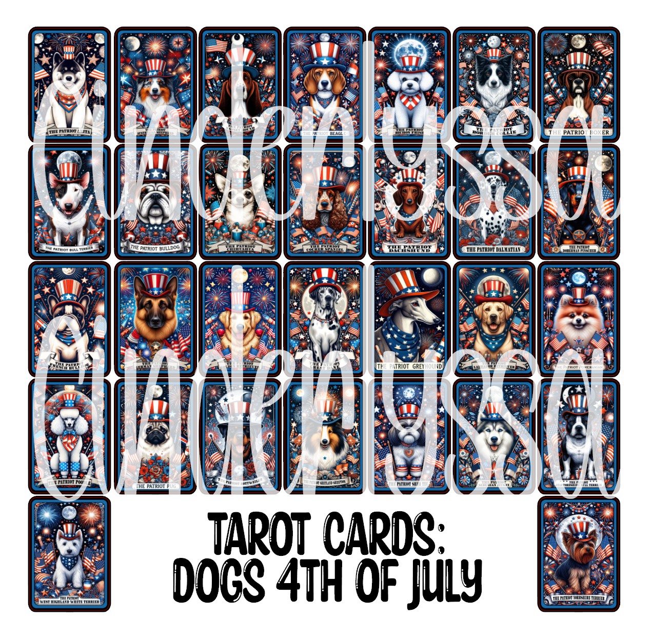 Tarot Cards: Dogs 4th of July Dual Cavity Cardstock Silicone Mold, Aroma Bead Molds, Premium Cardstock Images