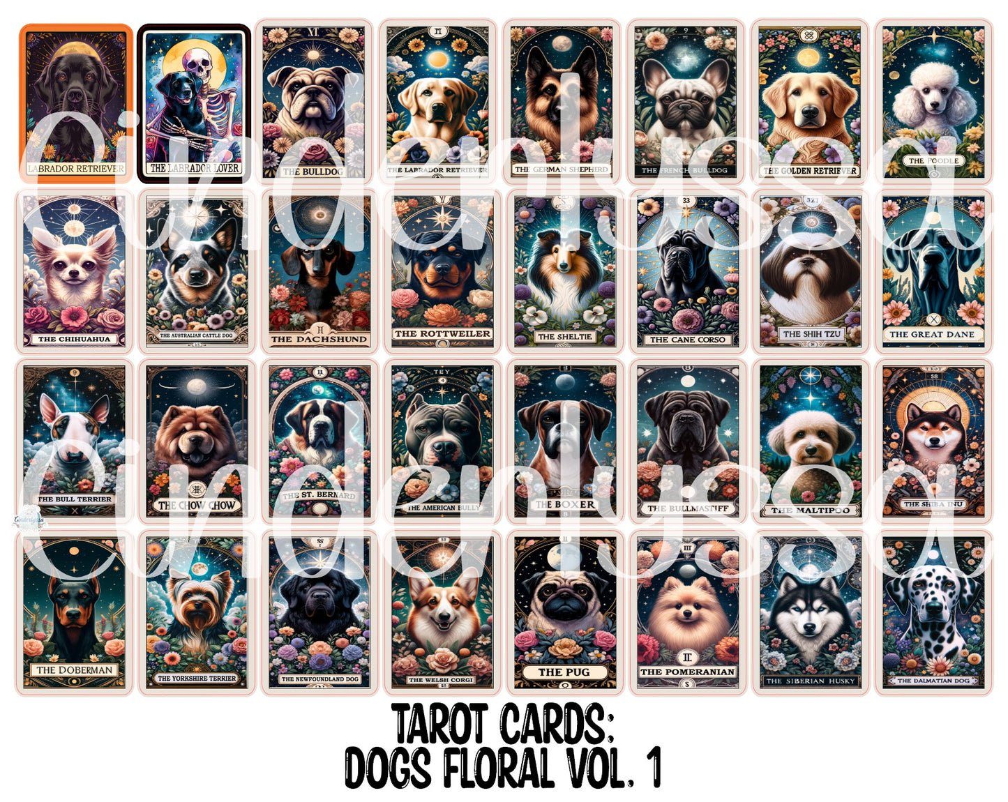 Tarot Cards: Floral Dogs Dual Cavity Cardstock Silicone Mold, Aroma Bead Molds, Premium Cardstock Images