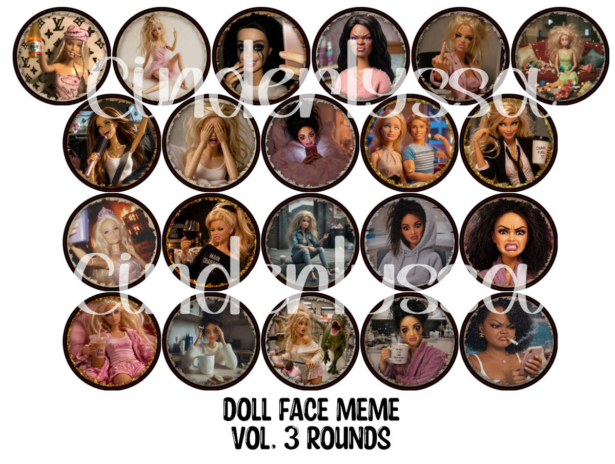 Doll Face Meme Vol. 3 Rounds Cardstock Only for freshies - NO MOLD for Aroma Bead Molds, Premium Cardstock Images