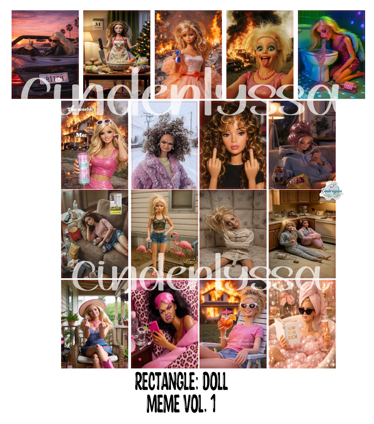 3x3.5 inch Rectangle: Doll Meme Vol. 1 Cardstock/Picture With .25 inch Curved Edge Cardstock Silicone Mold, Aroma Bead Molds, Premium Cardstock Images