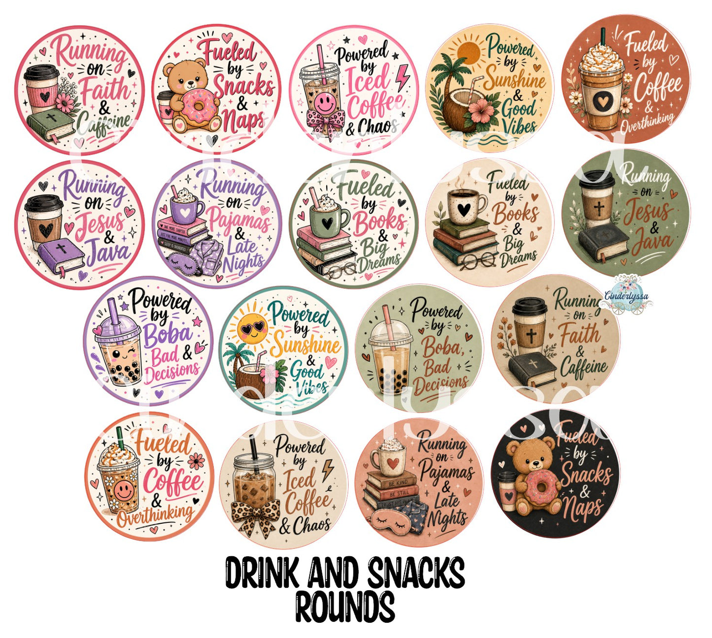 3.75 inch Round Drinks and Snacks for Cardstock Silicone Mold, for Aroma Bead Molds, Premium Cardstock Images