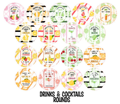 3.75 inch Round: Drinks & Cocktails for Cardstock Silicone Mold, for Aroma Bead Molds, Premium Cardstock Images
