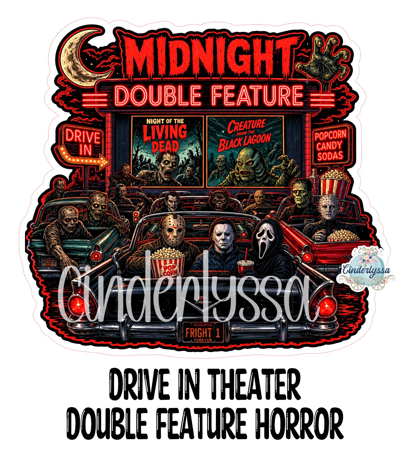 Drive In Theater Double Feature Horror Cardstock Silicone Mold, Aroma Bead Molds, Premium Cardstock Images
