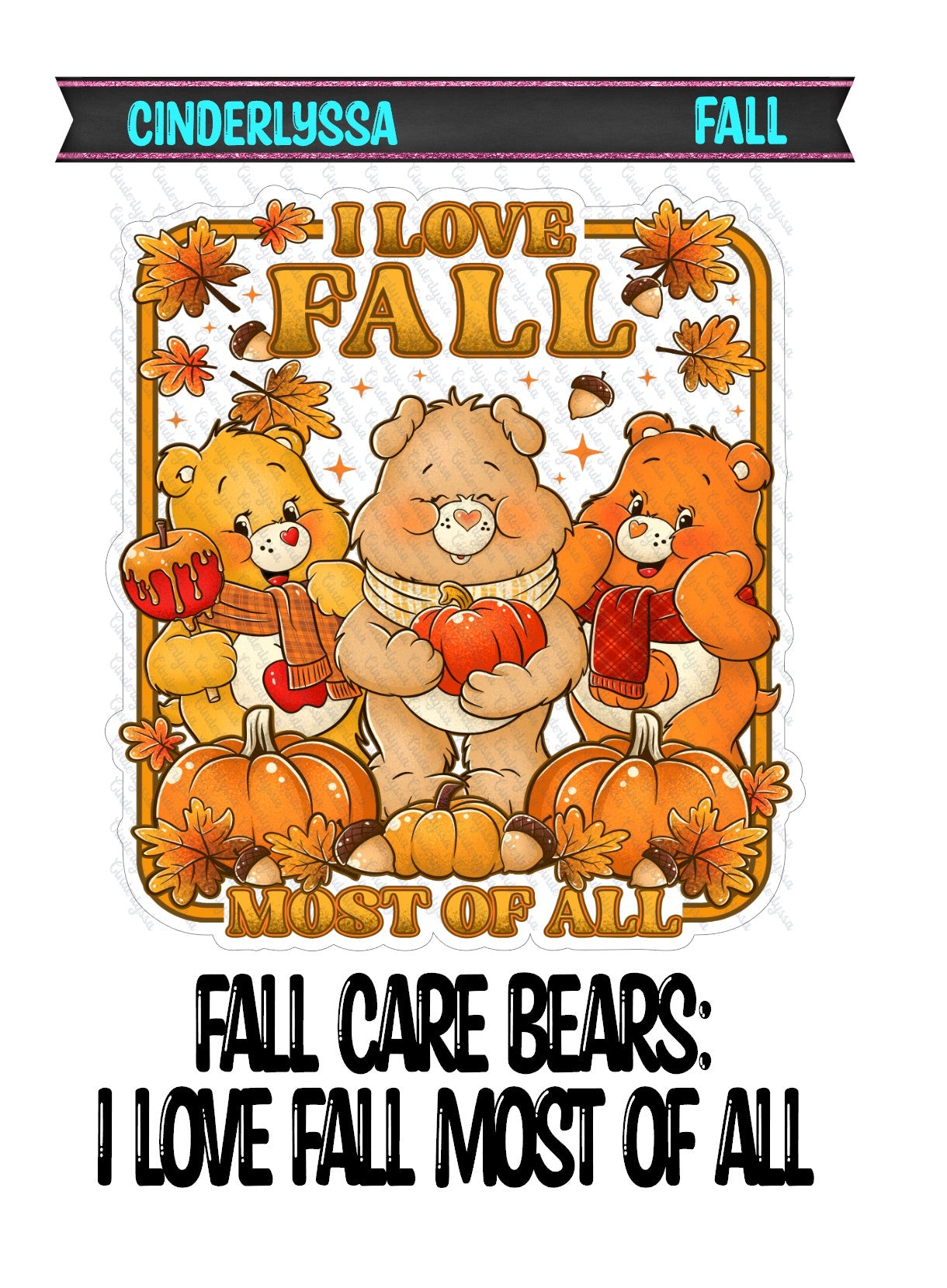 Fall Care Bears: I Love Fall Most of All Cardstock Silicone Mold, Aroma Bead Molds, Car Freshies, Premium Cardstock Images