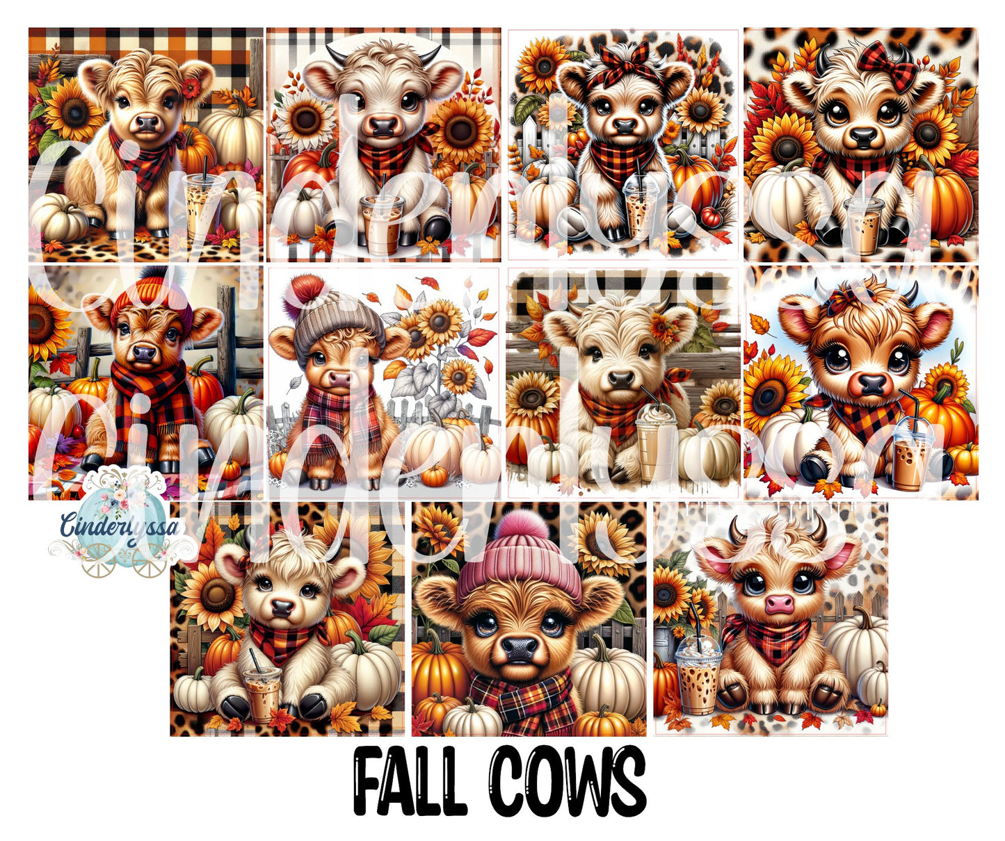 2.5 inch Square Fall Cows Cardstock Only for freshies - NO MOLD: Cardstock Silicone Mold, for Aroma Bead Molds, Premium Cardstock Images