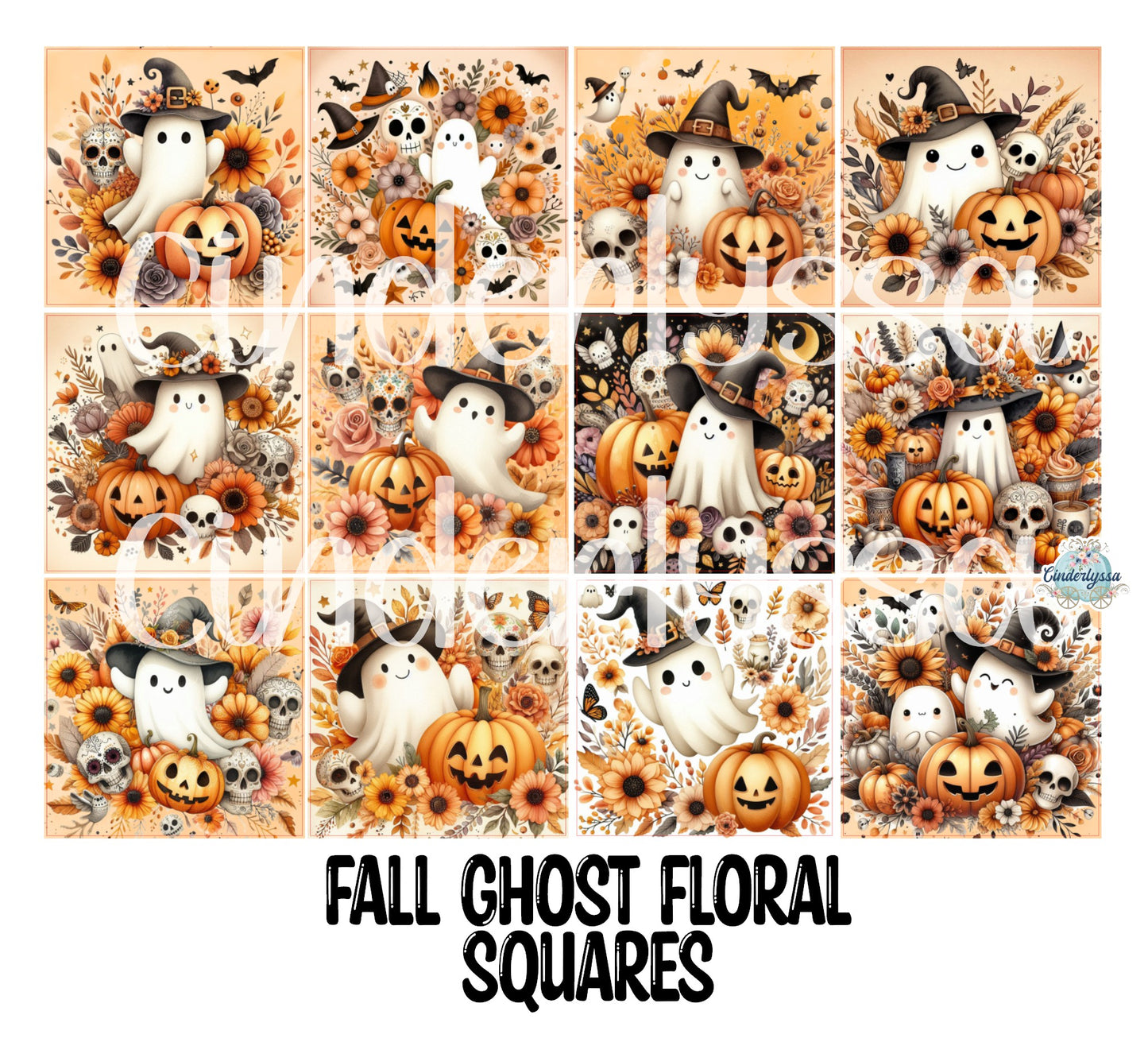 3 inch Square Fall Ghost Floral Cardstock Only for freshies - NO MOLD: Cardstock Silicone Mold, Premium Cardstock Image