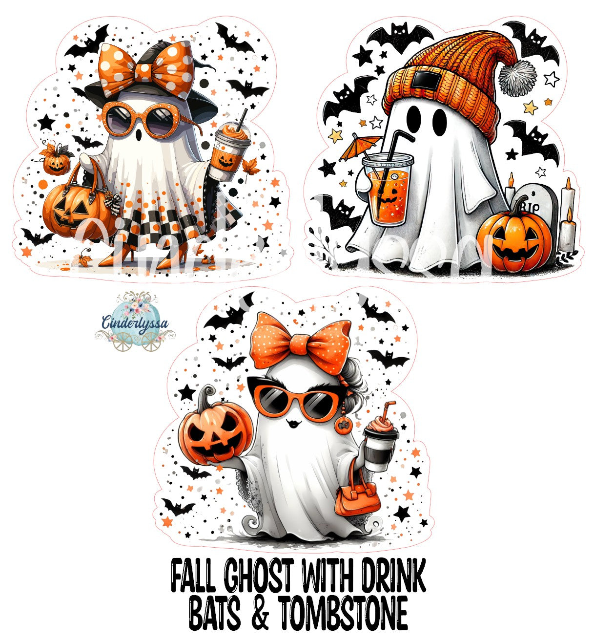 Fall Ghost With Drink, Bats & Tombstone - Girl or Boy Cardstock Silicone Mold, Aroma Bead Molds, Car Freshies, Premium Cardstock Images