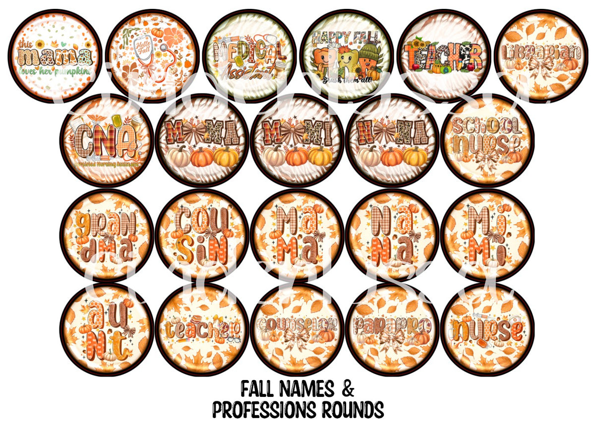 Fall Names and Professions Rounds Cardstock Only for freshies - NO MOLD for Aroma Bead Molds, Premium Cardstock Images