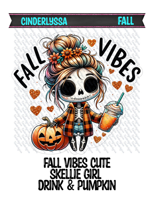 Fall Vibes Cute Skellie Girl Drink & Pumpkin Cardstock Silicone Mold, Aroma Bead Molds, Premium Cardstock Images