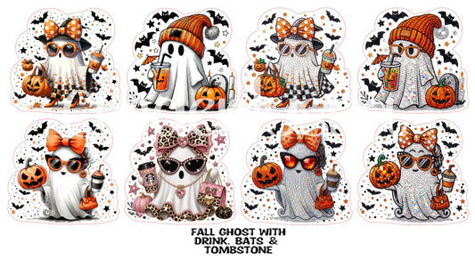 Fall Ghost With Drink, Bats & Tombstone Cardstock Silicone Mold, Aroma Bead Molds, Car Freshies, Premium Cardstock Images