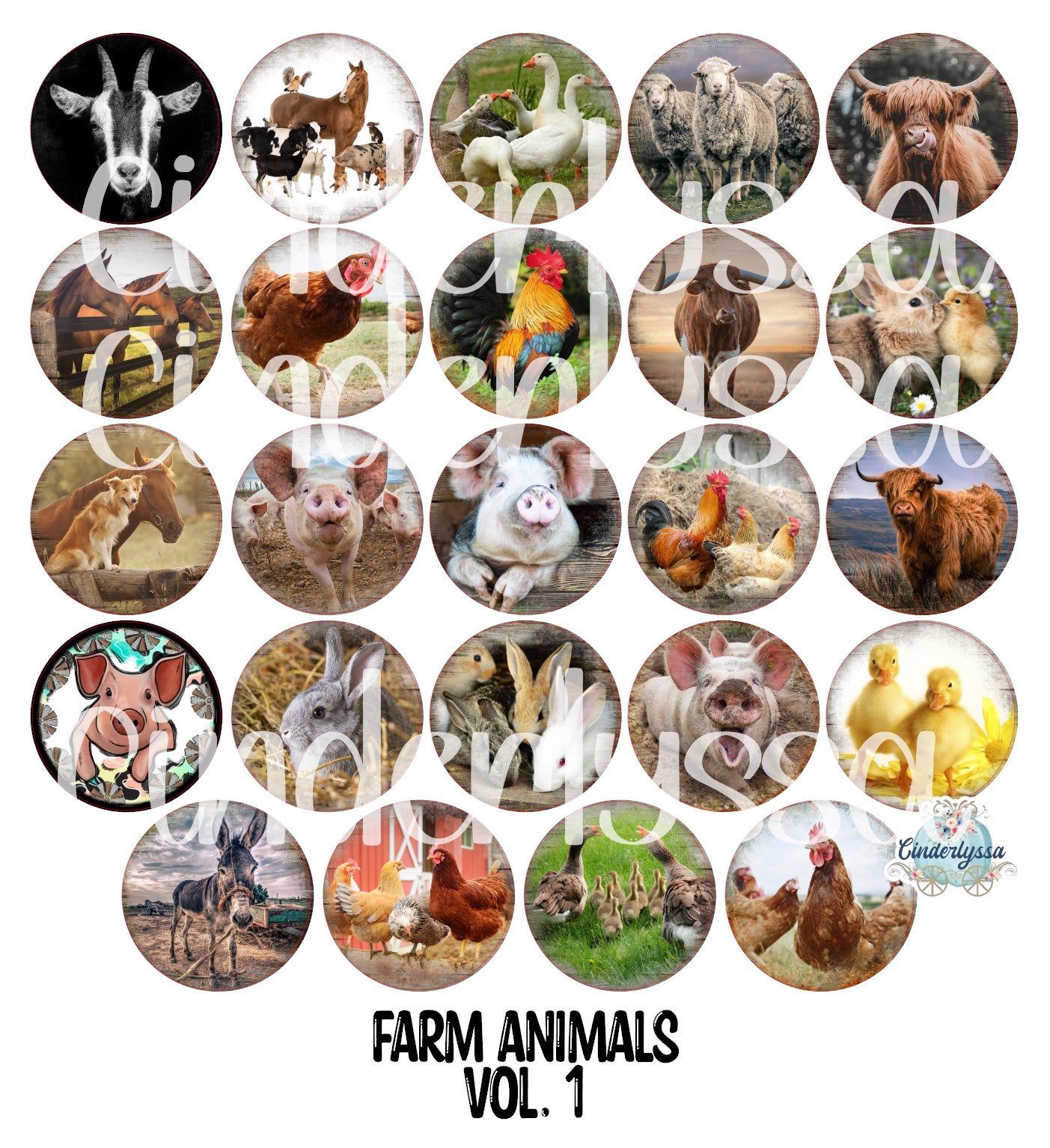 3.5 inch Round: Farm Animals Vol. 1 for Cardstock Silicone Mold, NO MOLD INCLUDED for Aroma Bead Molds, Premium Cardstock Images