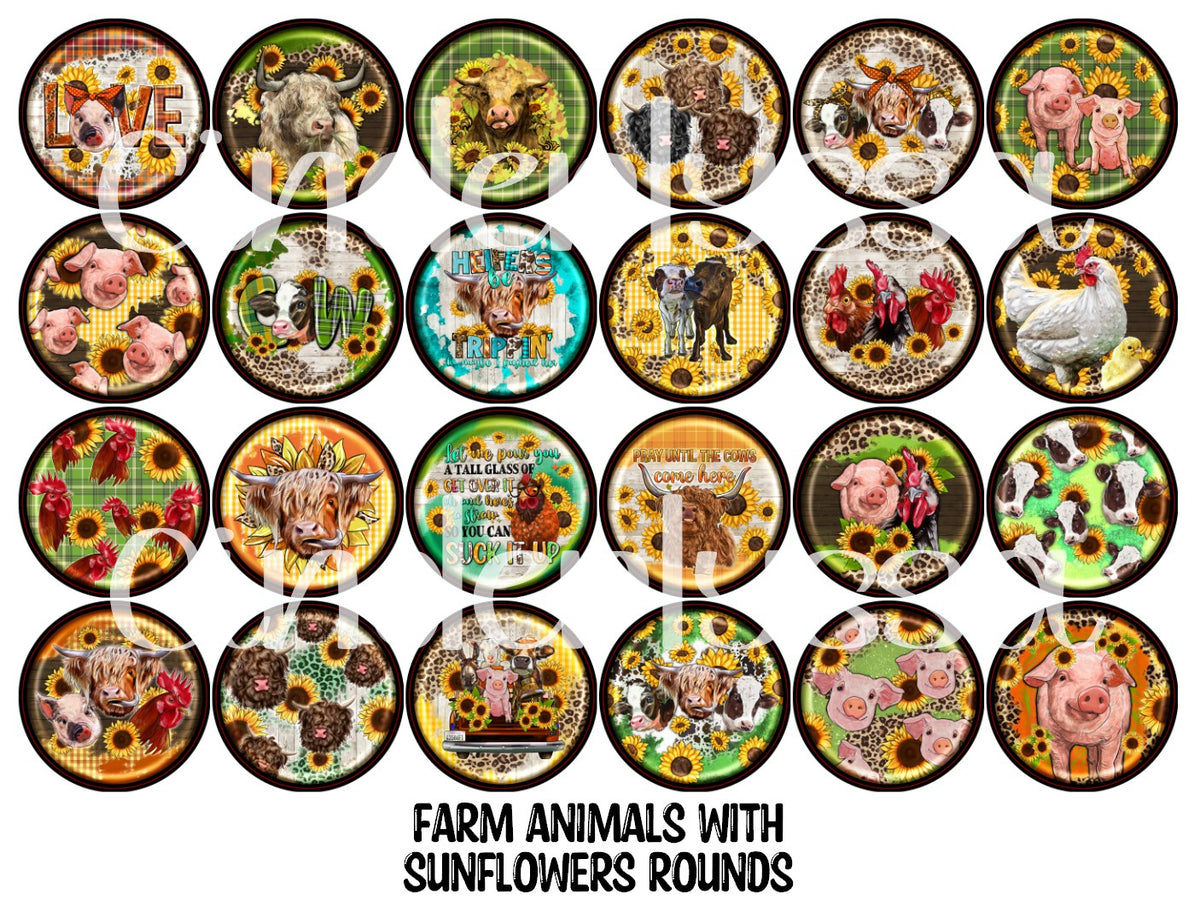 Farm Animals with Sunflowers Rounds Cardstock Only for freshies - NO MOLD for Aroma Bead Molds, Premium Cardstock Images