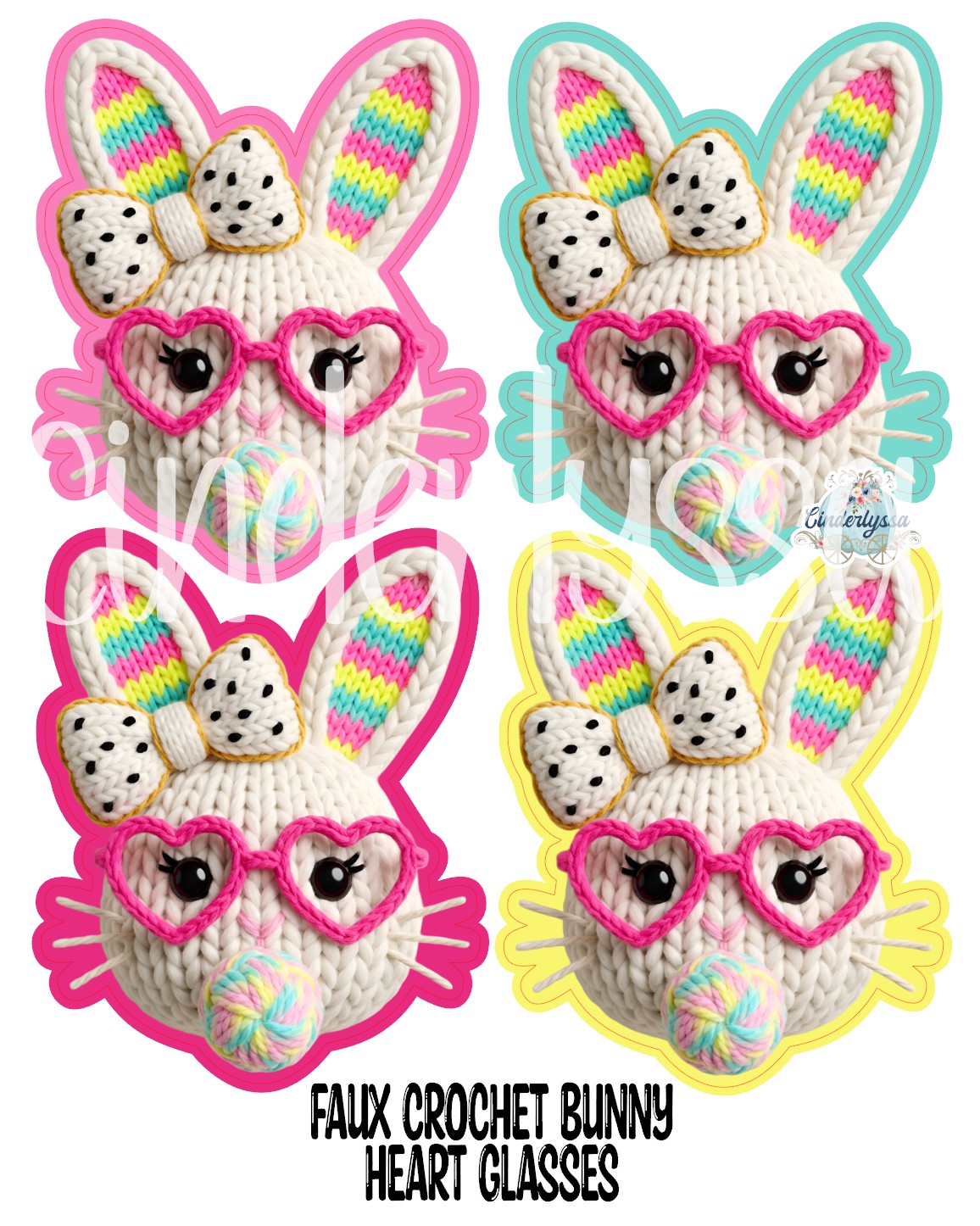 Faux Crochet Bunny Heart Glasses Cardstock Silicone Mold, Aroma Bead Molds, Premium Cardstock Images