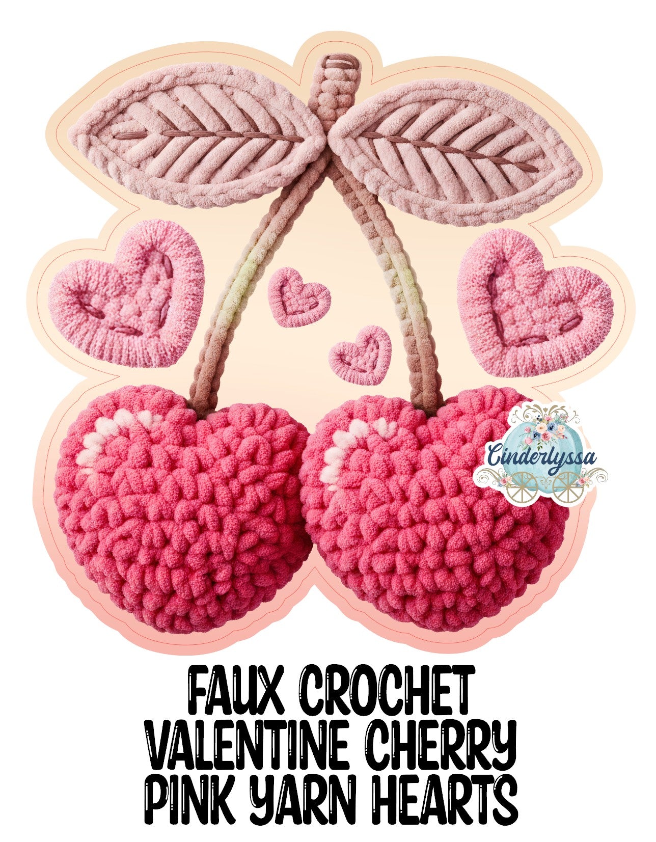 Faux Crochet Valentines Cherry Pink Yarn Hearts Cardstock Silicone Mold, Aroma Bead Molds, Premium Cardstock