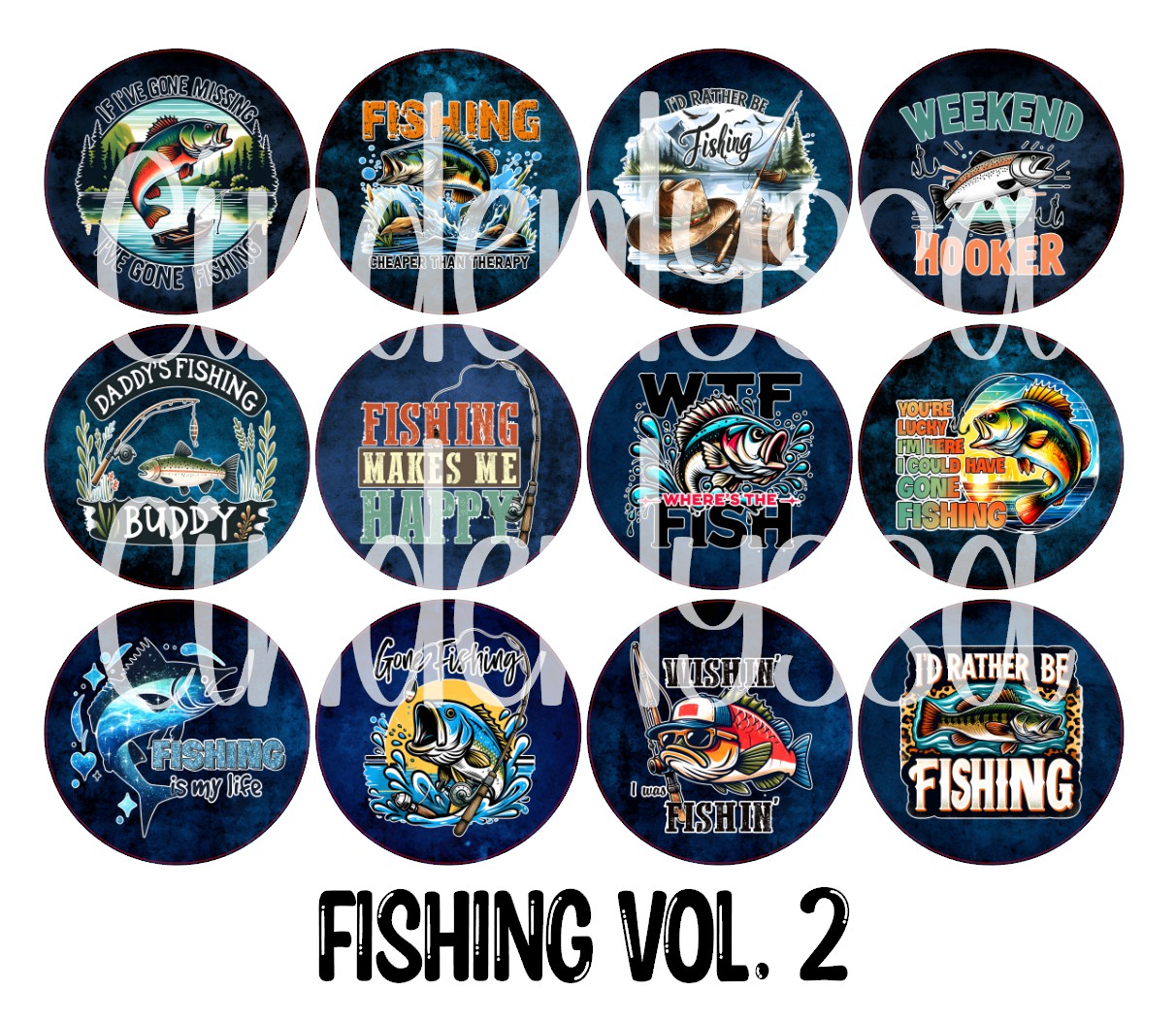 3.75 inch Round: Fishing Vol. 2 for Cardstock Silicone Mold, for Aroma Bead Molds, Premium Cardstock Images