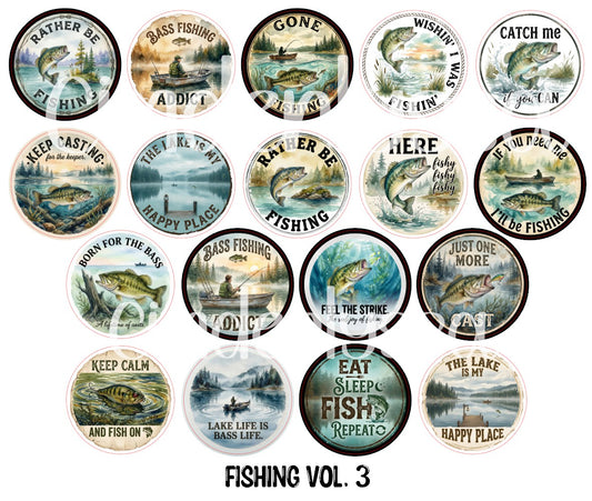3 inch Round: Fishing Vol. 3 Cardstock Only for freshies - NO MOLD for Aroma Bead Molds, Premium Cardstock Images