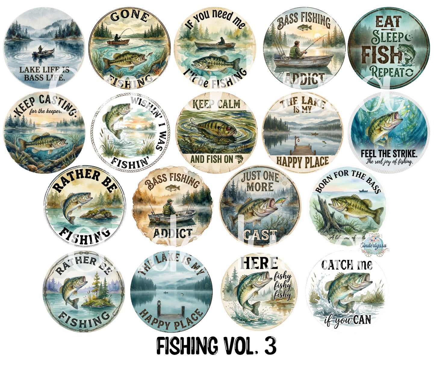 3 inch Round: Fishing Vol. 3 Cardstock Only for freshies - NO MOLD for Aroma Bead Molds, Premium Cardstock Images