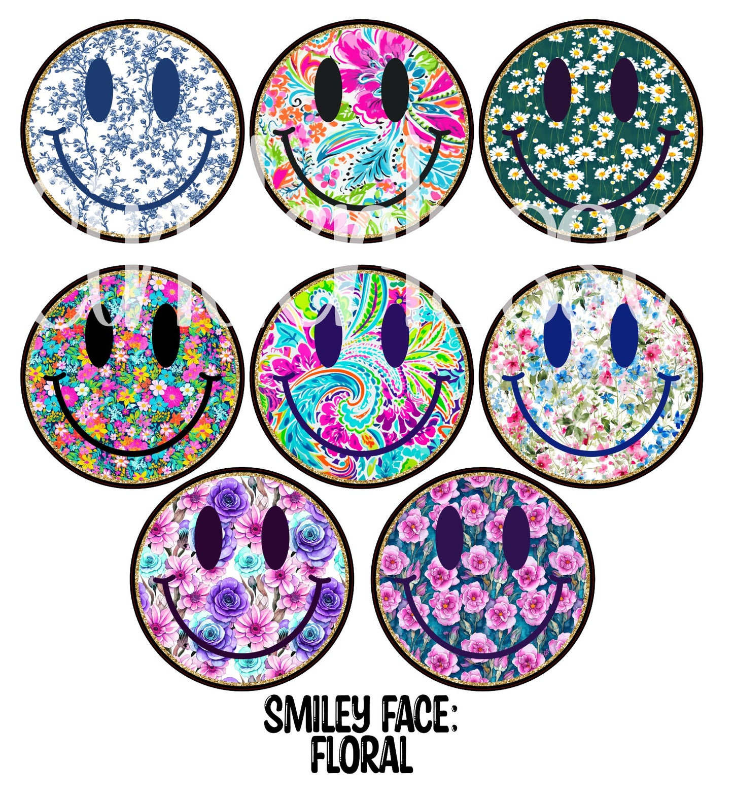 3.75 inch Round Smiley Face: Floral for Cardstock Silicone Mold, for Aroma Bead Molds, Premium Cardstock Images