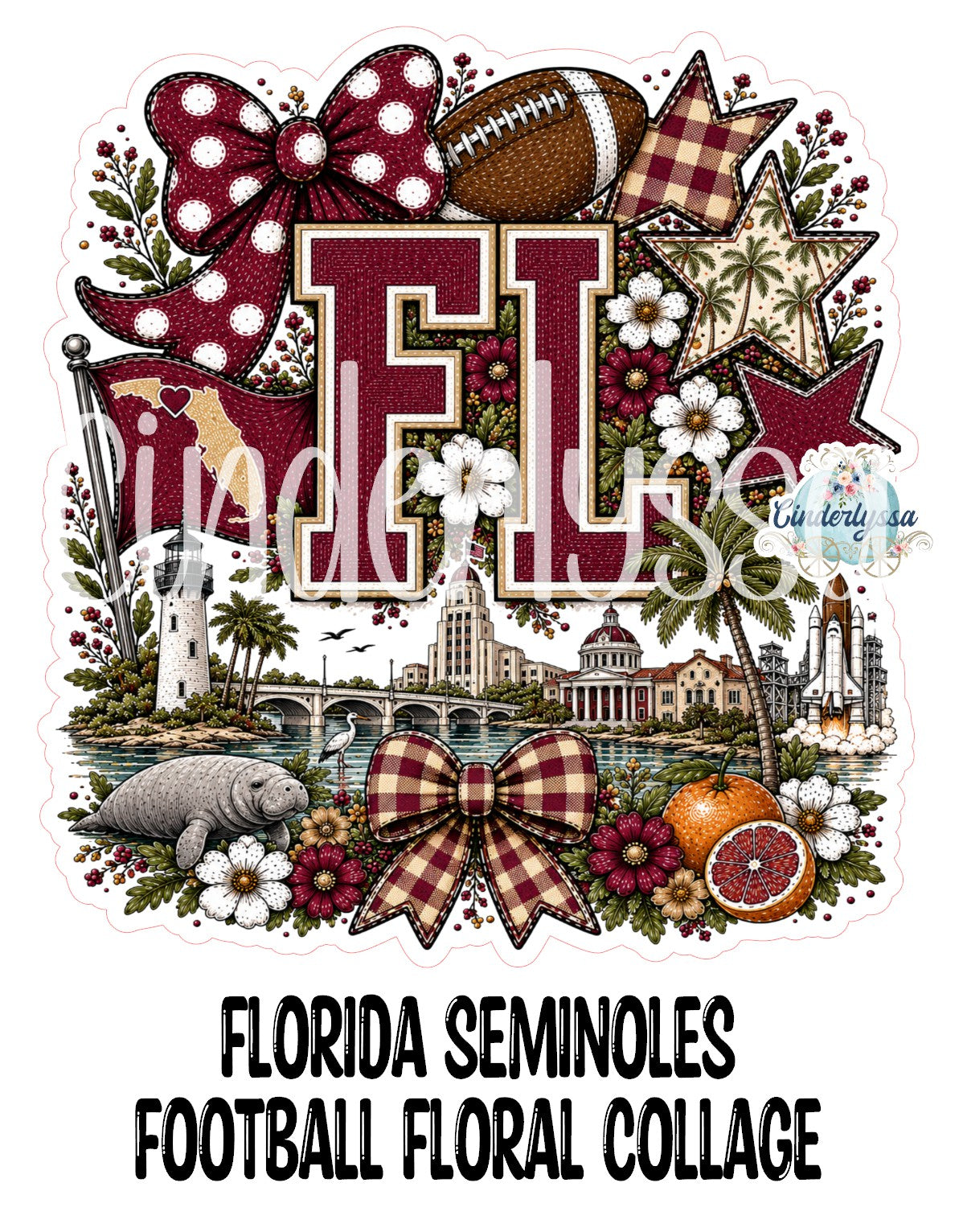 Florida Seminoles Football Floral Collage Cardstock Silicone Mold, Aroma Bead Molds, Premium Cardstock Images