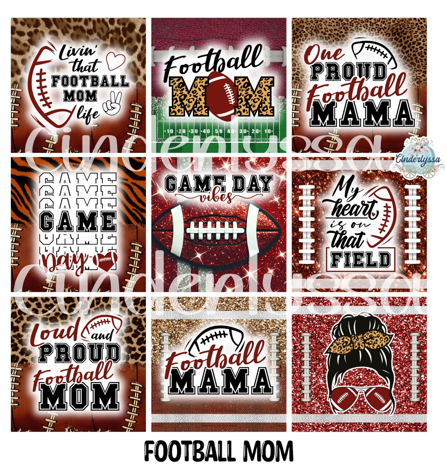 2 inch Square Football Mom Cardstock Only for freshies - NO MOLD: Aroma Bead Molds, Premium Cardstock Images