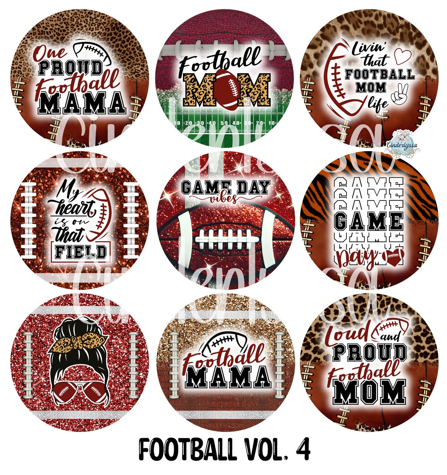 3.75 inch Round: Football Vol. 4 for Cardstock Silicone Mold, for Aroma Bead Molds, Premium Cardstock Images