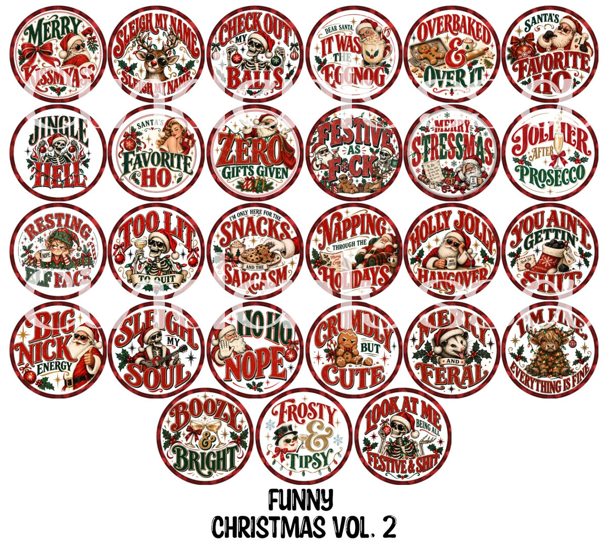 Funny Christmas Vol. 2 Rounds Cardstock Only for freshies - NO MOLD for Aroma Bead Molds, Premium Cardstock Images