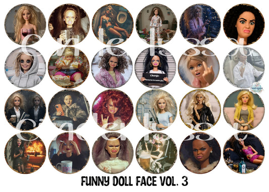 2 inch Round Funny Doll Face Vol. 3 Cardstock Only for freshies Cardstock Silicone Mold, Premium Cardstock Images - NO MOLD