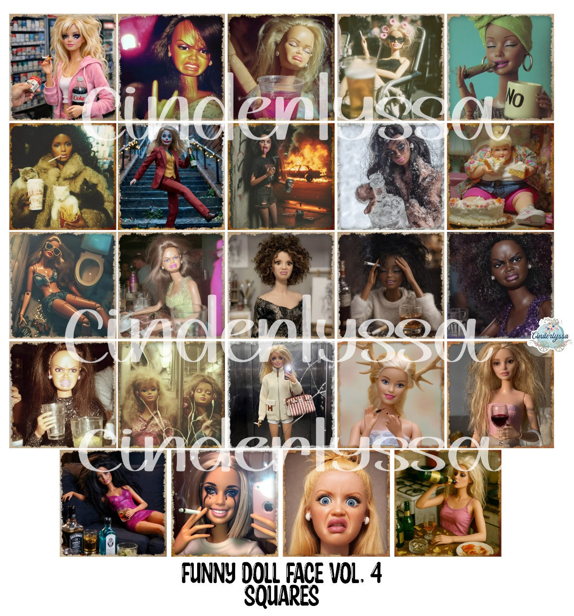 2.5 inch Square Funny Doll Face Vol. 4 Cardstock Only for freshies - NO MOLD: Cardstock Silicone Mold, for Aroma Bead Molds, Premium Cardstock Images