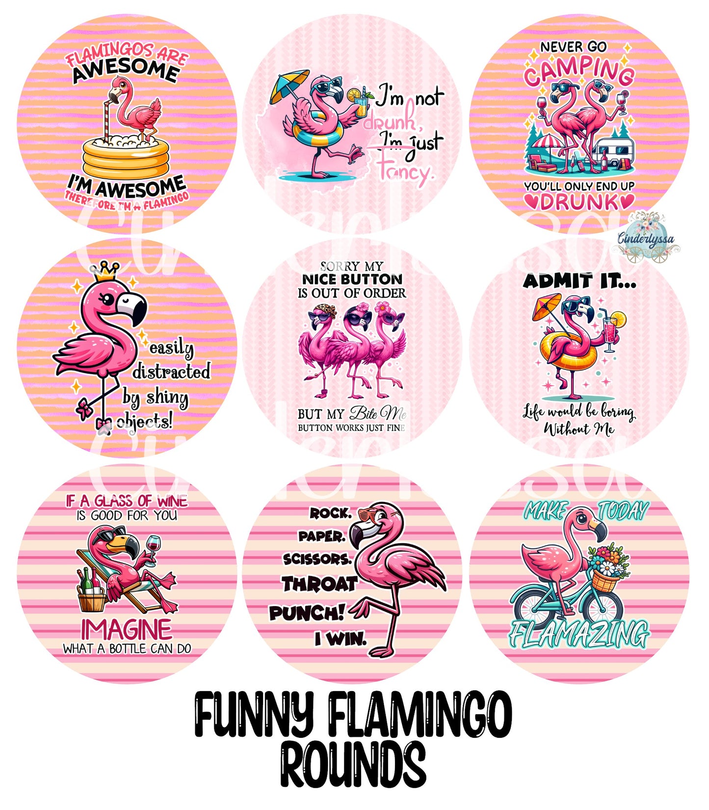 2 inch Round Funny Flamingo Cardstock Only for freshies Cardstock Silicone Mold, Premium Cardstock Images - NO MOLD
