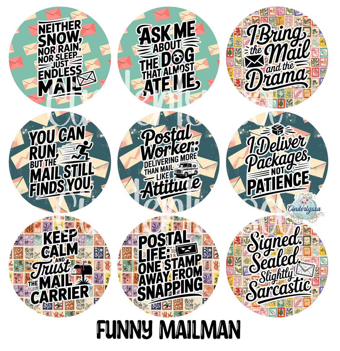 2.5 inch Round Funny Mailman Cardstock Only for freshies:  Aroma Bead Molds, Premium Cardstock Images-NO MOLD