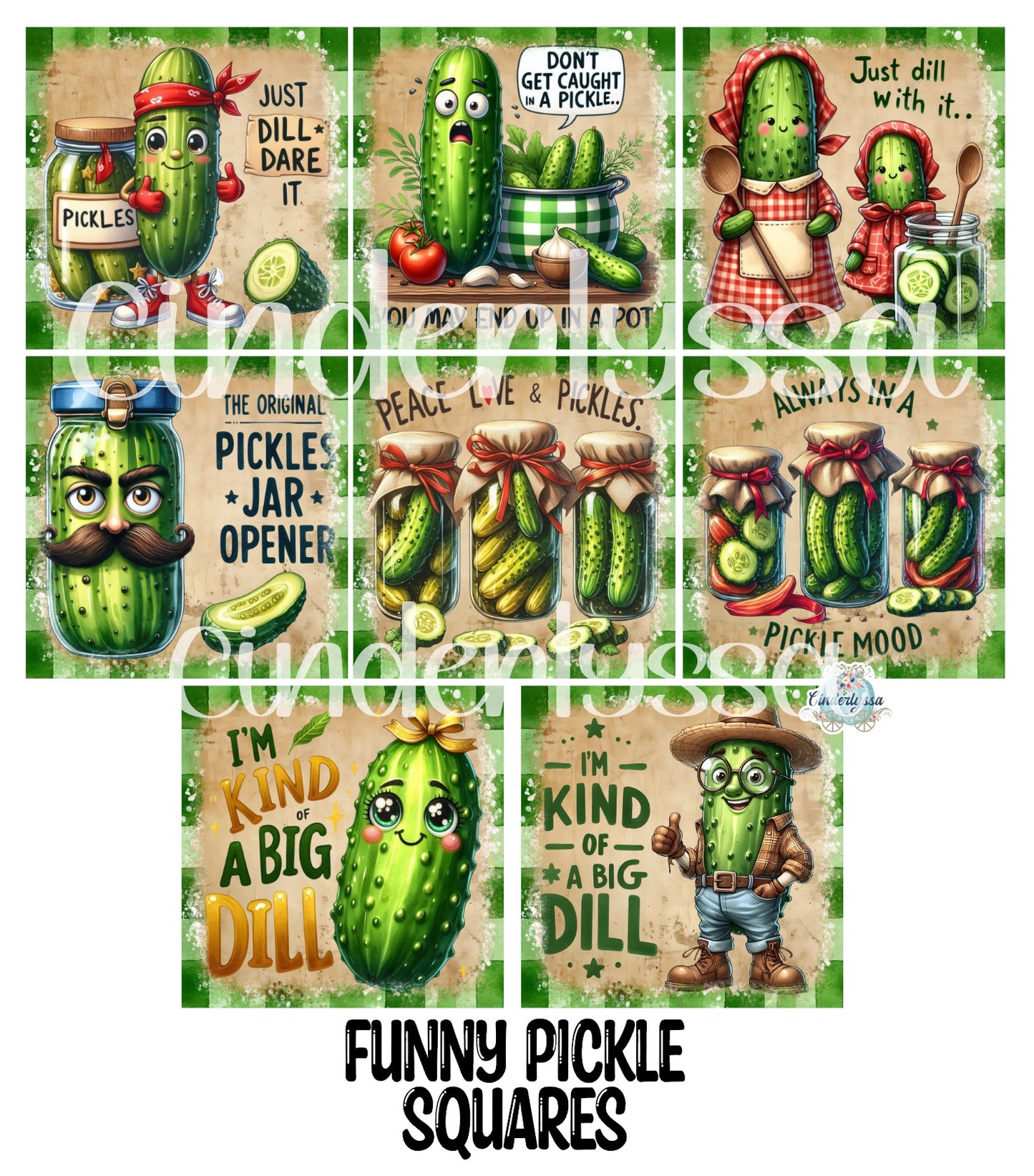 2 inch Square Funny Pickle Cardstock Only for freshies - NO MOLD: Aroma Bead Molds, Premium Cardstock Images