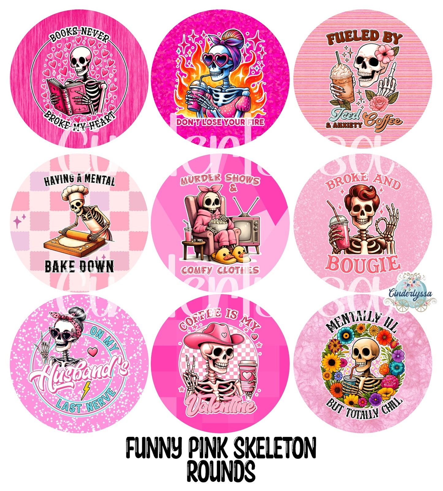 2 inch Round Funny Pink Skeleton Cardstock Only for freshies Cardstock Silicone Mold, Premium Cardstock Images - NO MOLD