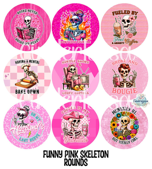 3 inch Round Funny Pink Skeleton Cardstock Only for freshies - NO MOLD, for Aroma Bead Molds, Premium Cardstock Images
