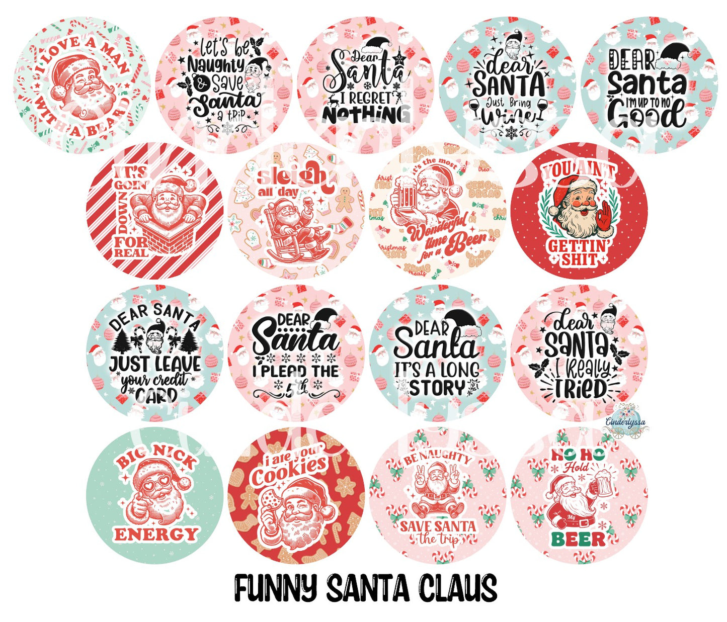 2 inch Round Funny Santa Claus Cardstock Only: Cardstock Silicone Mold, Car Freshener, Premium Cardstock Images-NO MOLD