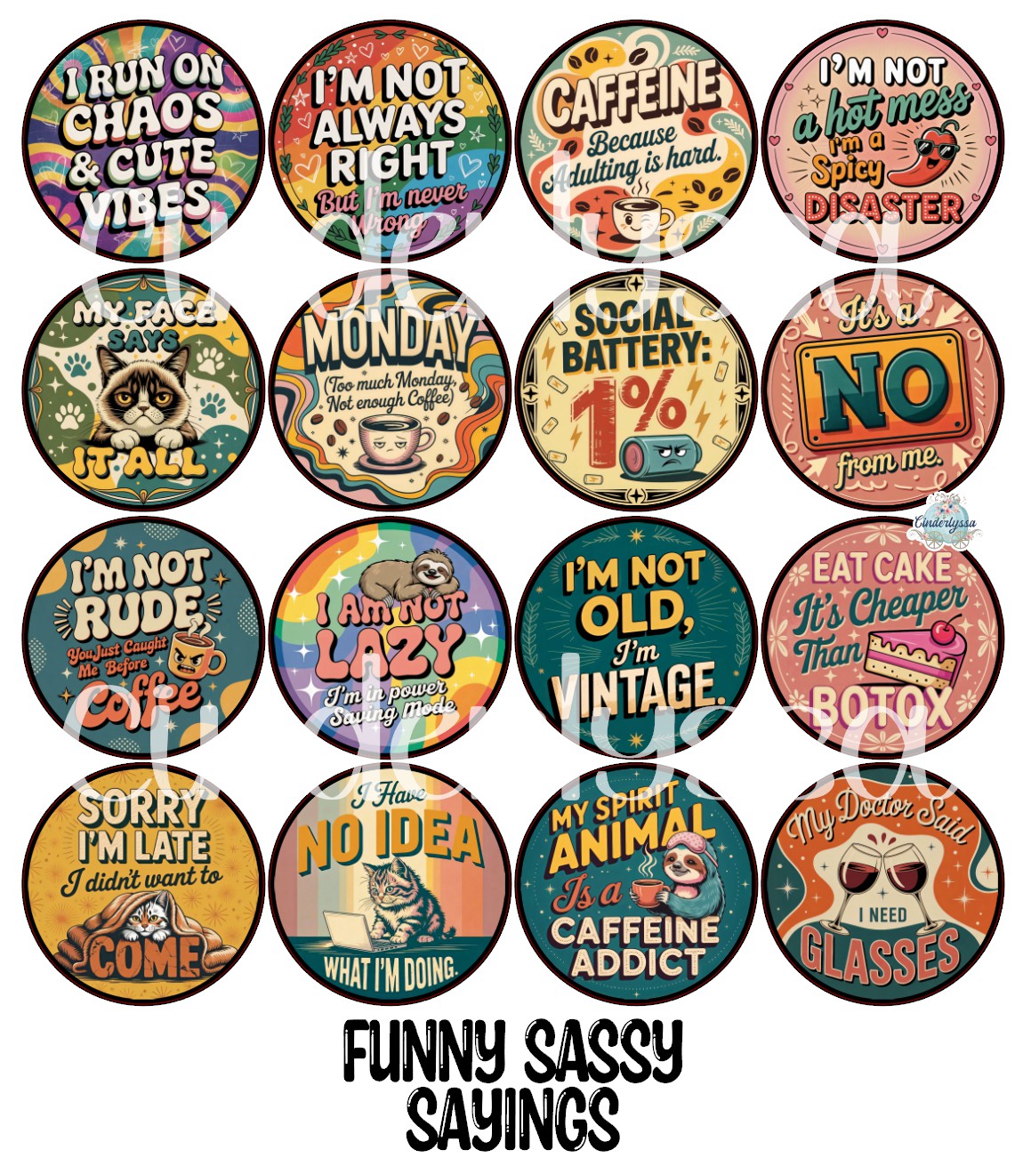 2.5 inch Round Funny Sassy Sayings Vol. 1 Cardstock Only for freshies: Cardstock Silicone Mold, Premium Cardstock Images - NO MOLD